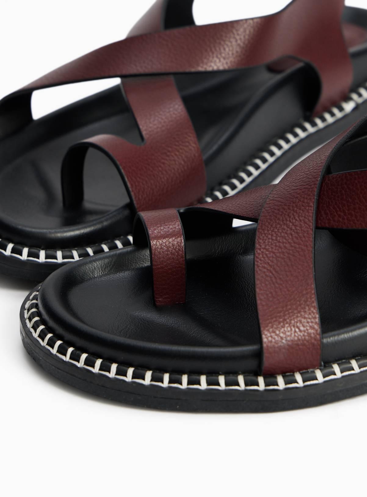 Burgundy Stitch Edge Detail Footbed Sandals 3 - Image 3